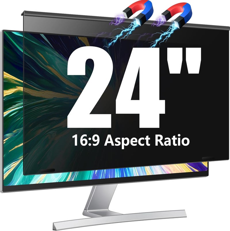 JEEETINTX Magnetic Computer Privacy Screen Filter 24 Inch for Frameless Monitor Thin Bezel 16:9 Widescreen, 24in Hanging Removable Anti Glare Blue Light Eye Protection Shield, Anti Spy Protector Panel - Image 1